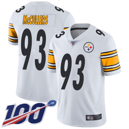 Men Pittsburgh Steelers Football #93 Limited White Dan McCullers Road 100th Season Vapor Untouchable Nike NFL Jersey